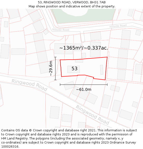 53, RINGWOOD ROAD, VERWOOD, BH31 7AB: Plot and title map