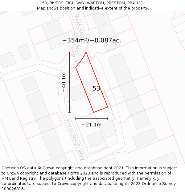 53, RIVERSLEIGH WAY, WARTON, PRESTON, PR4 1FD: Plot and title map