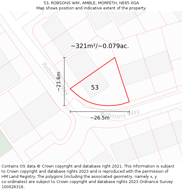 53, ROBSONS WAY, AMBLE, MORPETH, NE65 0GA: Plot and title map