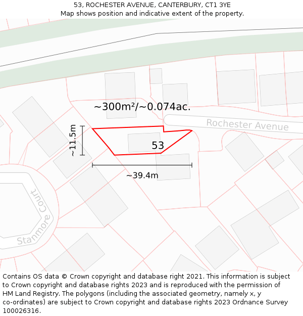 53, ROCHESTER AVENUE, CANTERBURY, CT1 3YE: Plot and title map