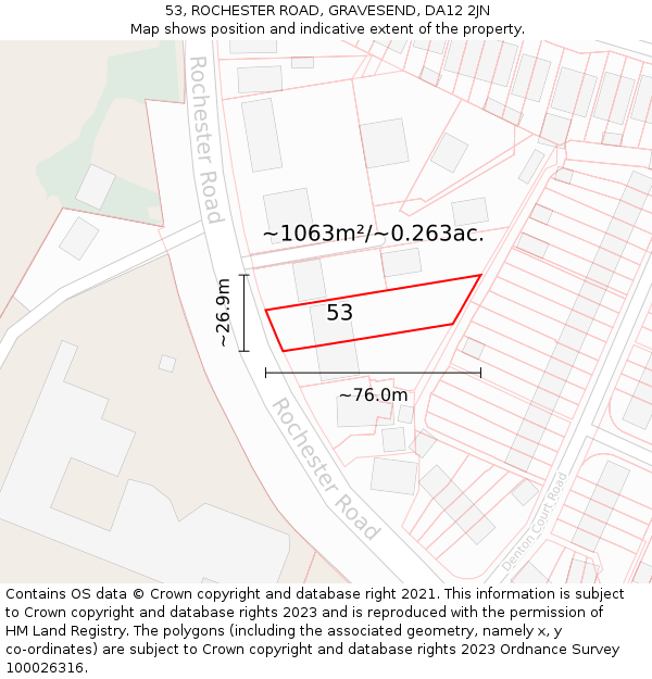 53, ROCHESTER ROAD, GRAVESEND, DA12 2JN: Plot and title map