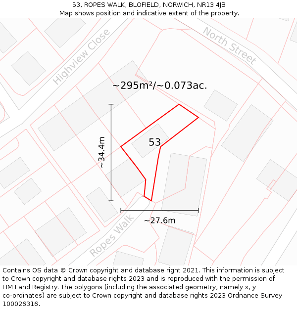 53, ROPES WALK, BLOFIELD, NORWICH, NR13 4JB: Plot and title map