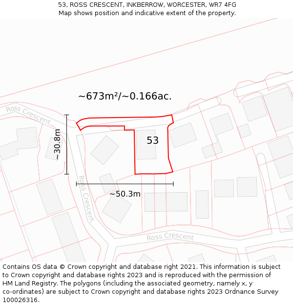 53, ROSS CRESCENT, INKBERROW, WORCESTER, WR7 4FG: Plot and title map