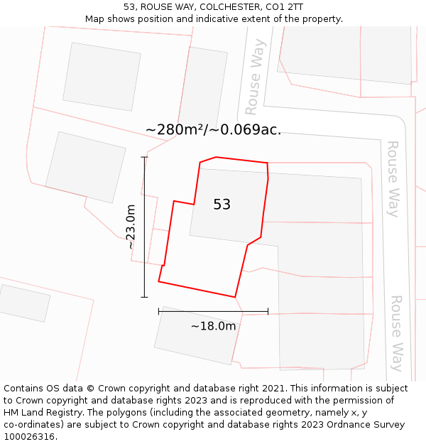 53, ROUSE WAY, COLCHESTER, CO1 2TT: Plot and title map