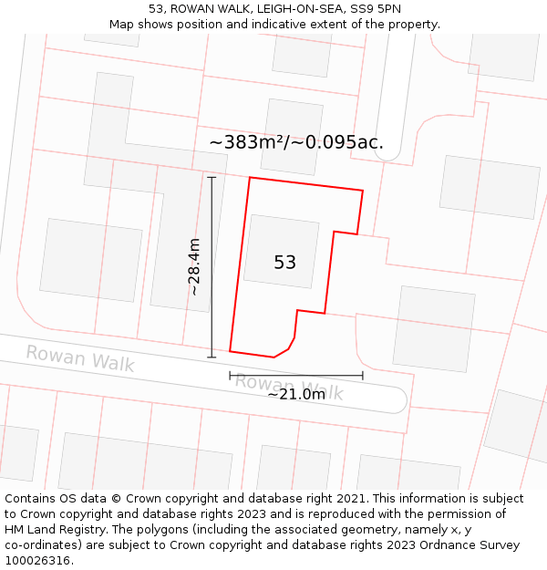 53, ROWAN WALK, LEIGH-ON-SEA, SS9 5PN: Plot and title map