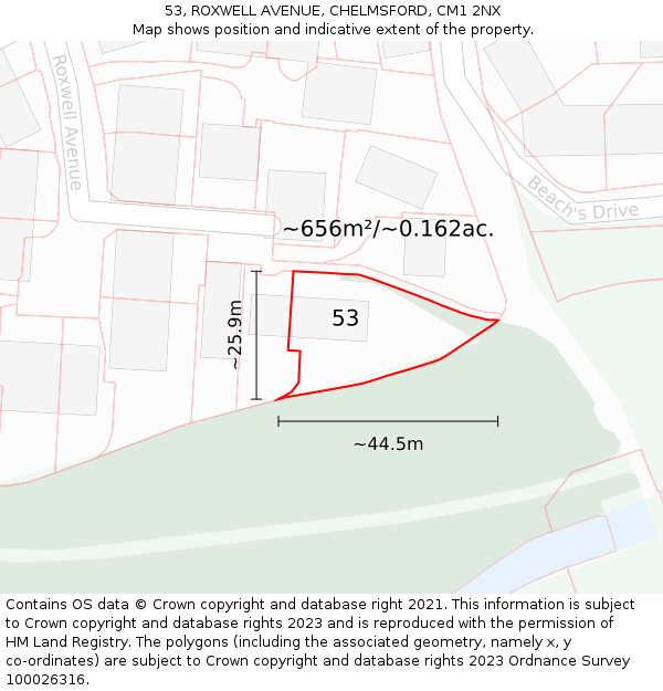 53, ROXWELL AVENUE, CHELMSFORD, CM1 2NX: Plot and title map