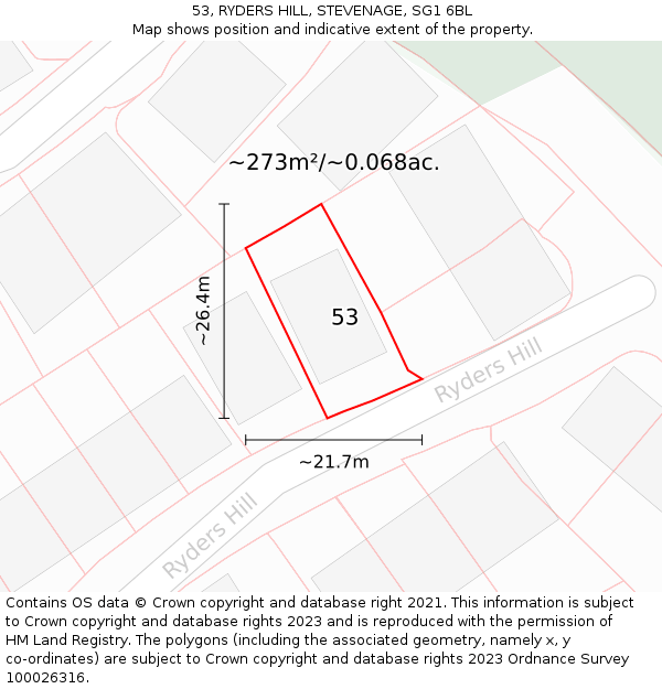 53, RYDERS HILL, STEVENAGE, SG1 6BL: Plot and title map