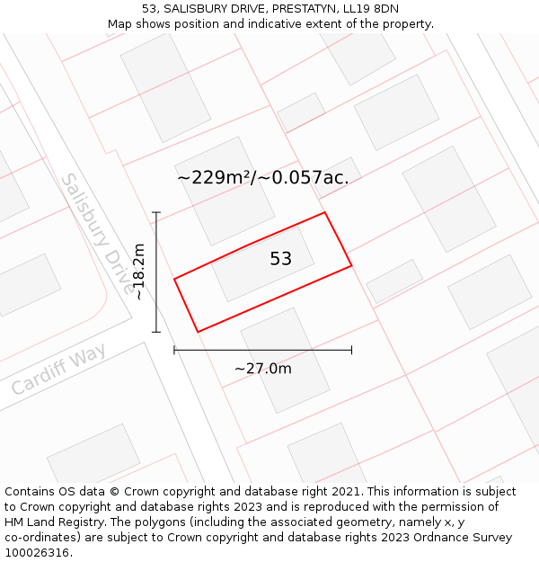 53, SALISBURY DRIVE, PRESTATYN, LL19 8DN: Plot and title map