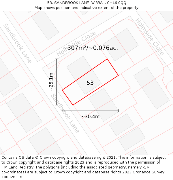 53, SANDBROOK LANE, WIRRAL, CH46 0QQ: Plot and title map