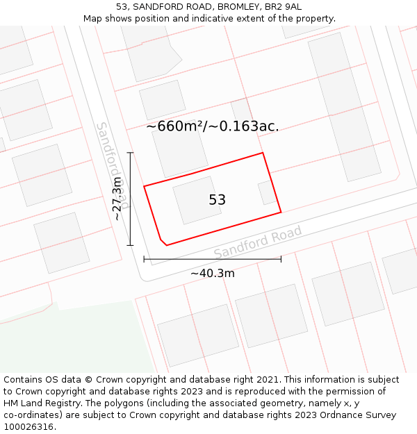 53, SANDFORD ROAD, BROMLEY, BR2 9AL: Plot and title map