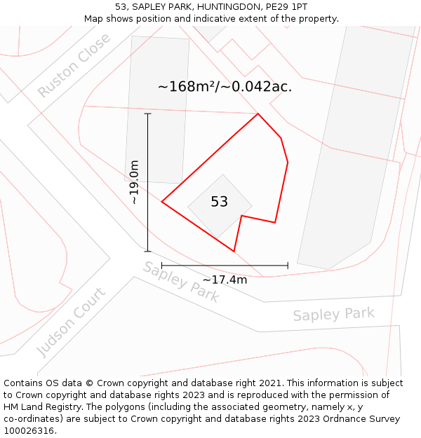 53, SAPLEY PARK, HUNTINGDON, PE29 1PT: Plot and title map