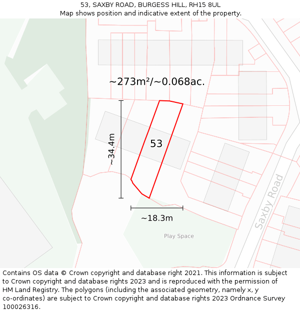 53, SAXBY ROAD, BURGESS HILL, RH15 8UL: Plot and title map