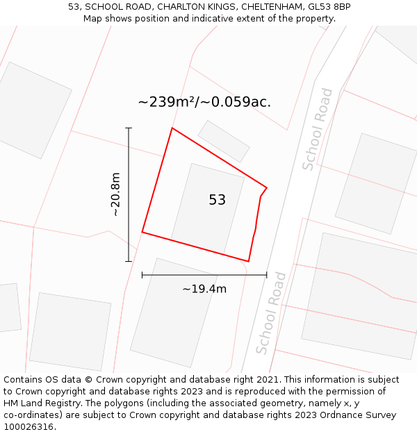 53, SCHOOL ROAD, CHARLTON KINGS, CHELTENHAM, GL53 8BP: Plot and title map