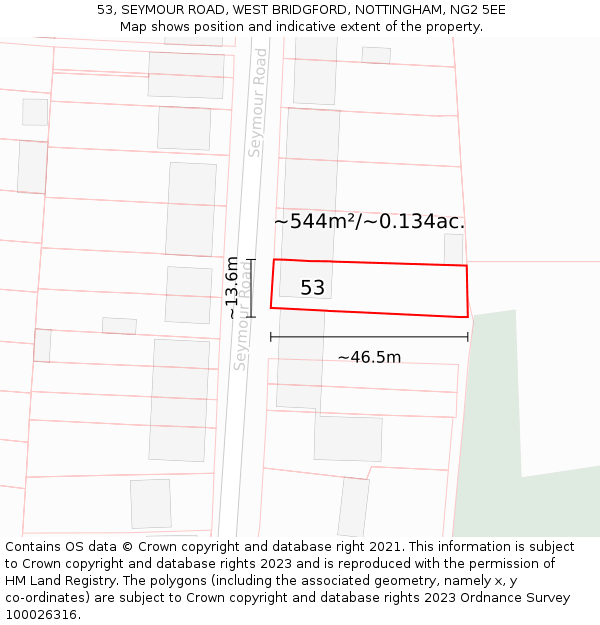 53, SEYMOUR ROAD, WEST BRIDGFORD, NOTTINGHAM, NG2 5EE: Plot and title map