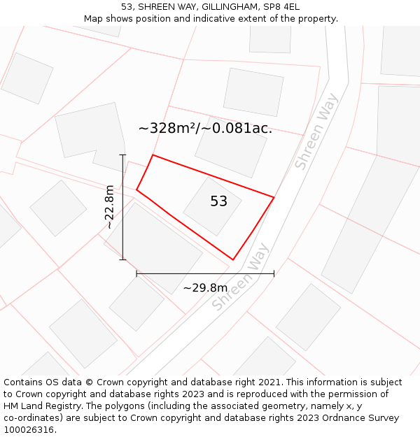 53, SHREEN WAY, GILLINGHAM, SP8 4EL: Plot and title map