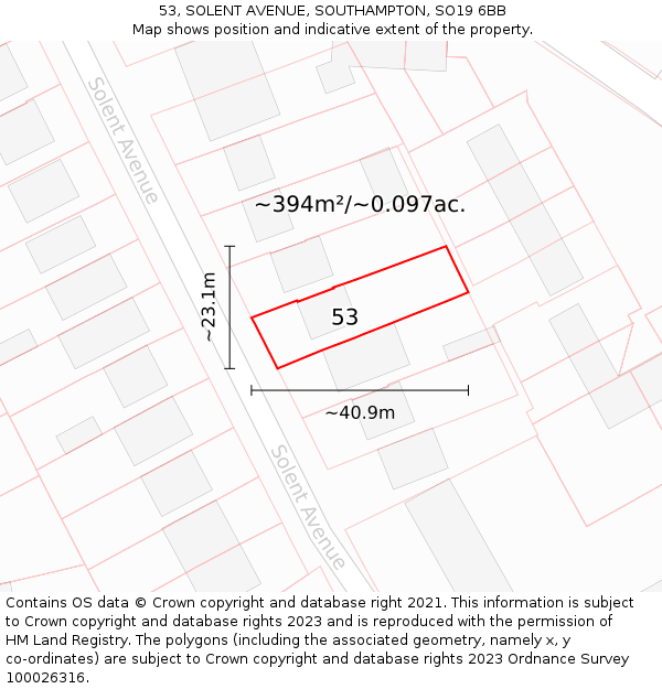 53, SOLENT AVENUE, SOUTHAMPTON, SO19 6BB: Plot and title map