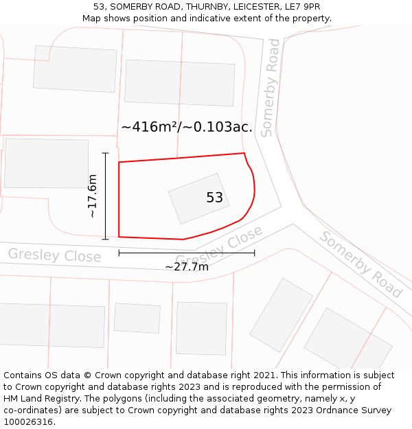 53, SOMERBY ROAD, THURNBY, LEICESTER, LE7 9PR: Plot and title map