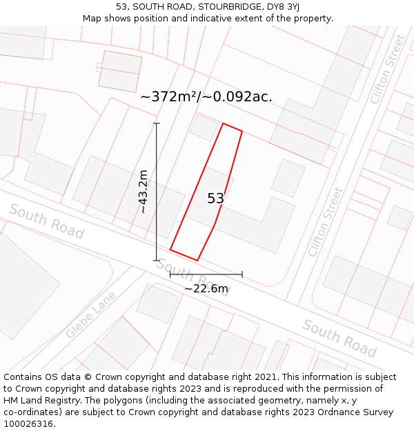 53, SOUTH ROAD, STOURBRIDGE, DY8 3YJ: Plot and title map