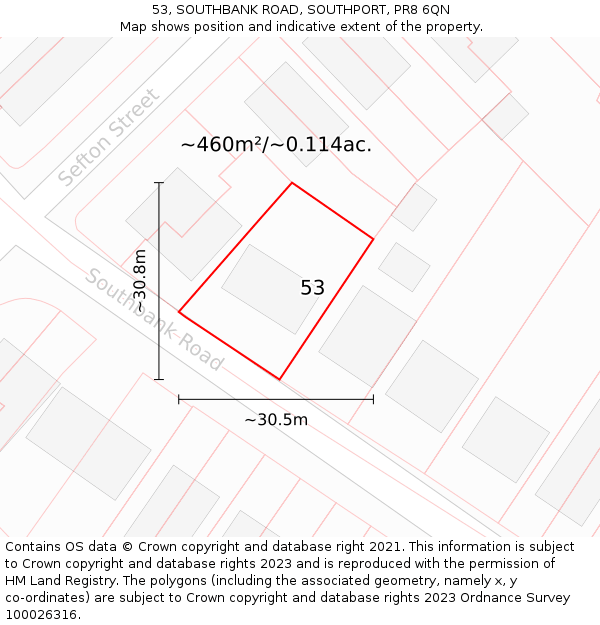 53, SOUTHBANK ROAD, SOUTHPORT, PR8 6QN: Plot and title map