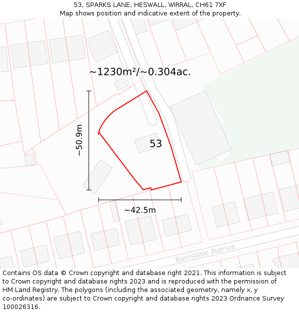 53, SPARKS LANE, HESWALL, WIRRAL, CH61 7XF: Plot and title map