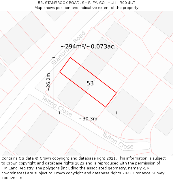 53, STANBROOK ROAD, SHIRLEY, SOLIHULL, B90 4UT: Plot and title map