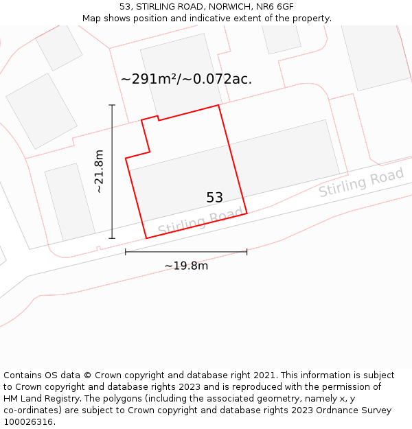 53, STIRLING ROAD, NORWICH, NR6 6GF: Plot and title map