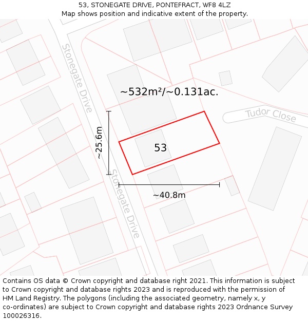 53, STONEGATE DRIVE, PONTEFRACT, WF8 4LZ: Plot and title map