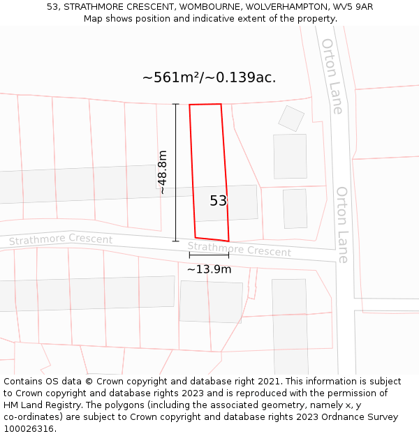 53, STRATHMORE CRESCENT, WOMBOURNE, WOLVERHAMPTON, WV5 9AR: Plot and title map