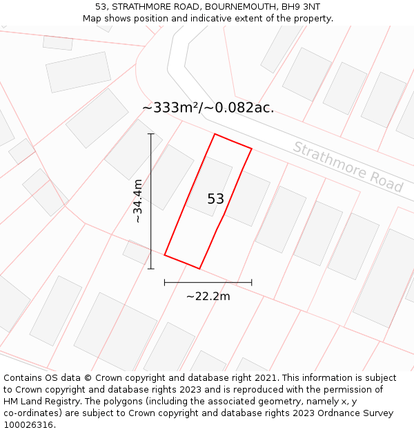 53, STRATHMORE ROAD, BOURNEMOUTH, BH9 3NT: Plot and title map