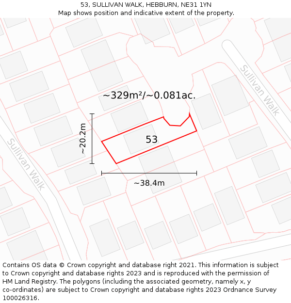 53, SULLIVAN WALK, HEBBURN, NE31 1YN: Plot and title map