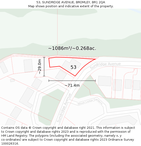 53, SUNDRIDGE AVENUE, BROMLEY, BR1 2QA: Plot and title map