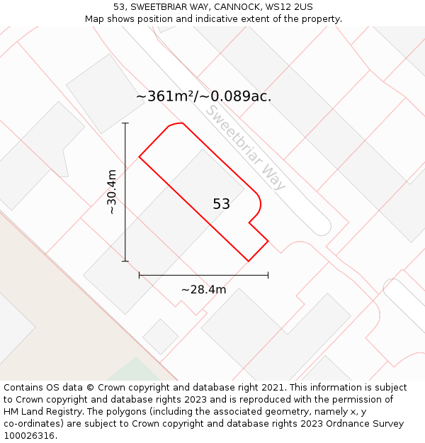 53, SWEETBRIAR WAY, CANNOCK, WS12 2US: Plot and title map