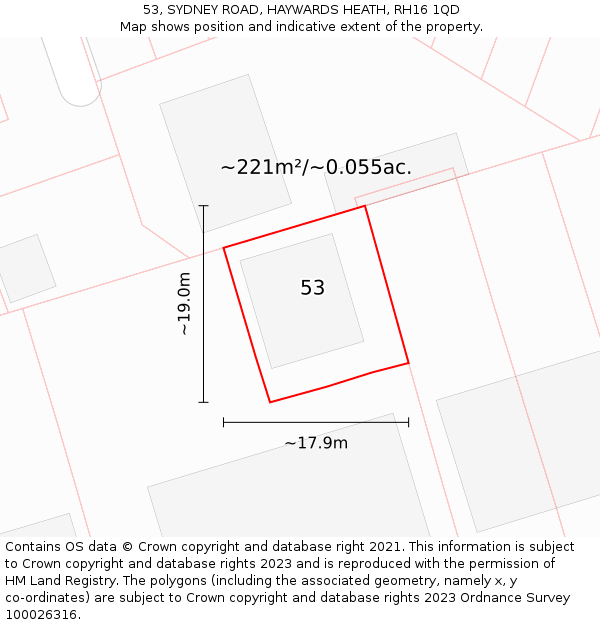 53, SYDNEY ROAD, HAYWARDS HEATH, RH16 1QD: Plot and title map