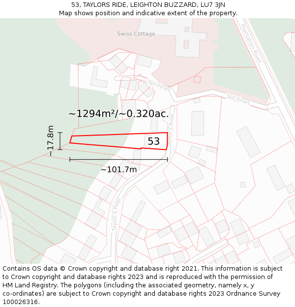 53, TAYLORS RIDE, LEIGHTON BUZZARD, LU7 3JN: Plot and title map