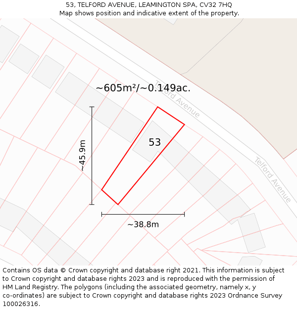 53, TELFORD AVENUE, LEAMINGTON SPA, CV32 7HQ: Plot and title map