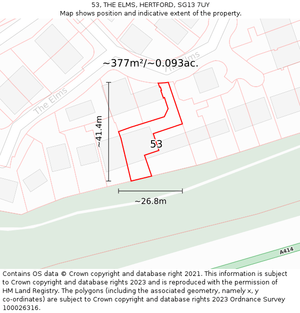 53, THE ELMS, HERTFORD, SG13 7UY: Plot and title map