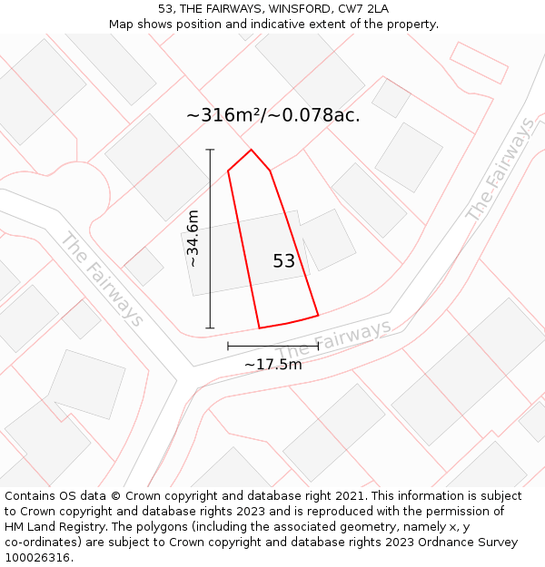 53, THE FAIRWAYS, WINSFORD, CW7 2LA: Plot and title map