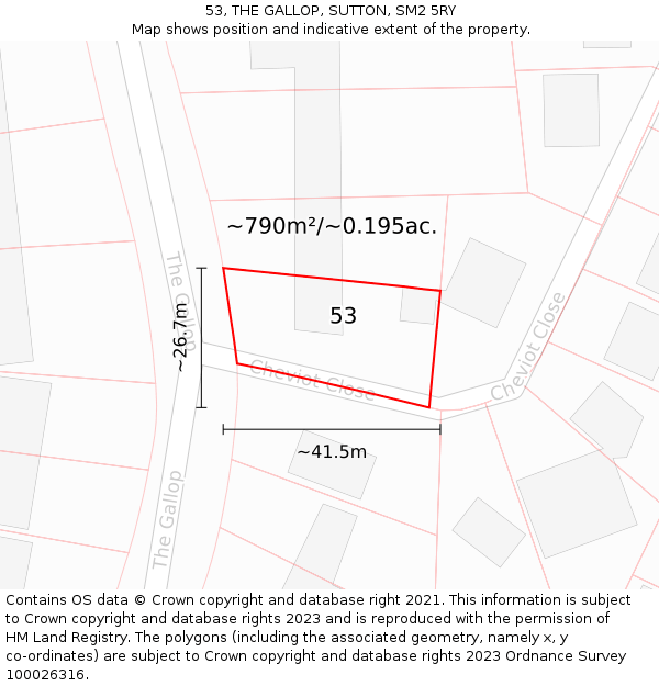 53, THE GALLOP, SUTTON, SM2 5RY: Plot and title map