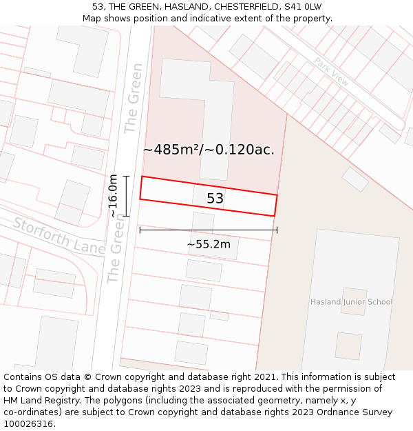 53, THE GREEN, HASLAND, CHESTERFIELD, S41 0LW: Plot and title map