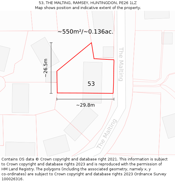 53, THE MALTING, RAMSEY, HUNTINGDON, PE26 1LZ: Plot and title map