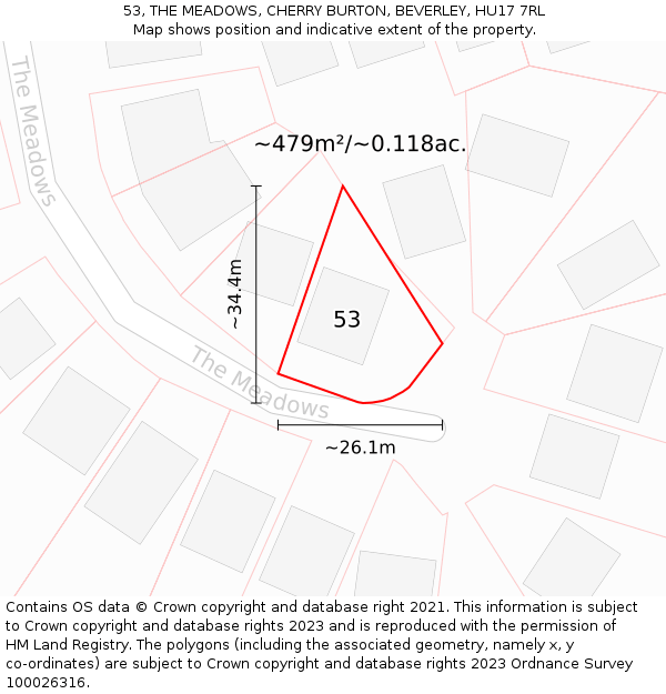 53, THE MEADOWS, CHERRY BURTON, BEVERLEY, HU17 7RL: Plot and title map