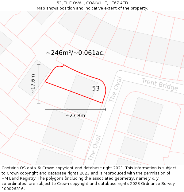 53, THE OVAL, COALVILLE, LE67 4EB: Plot and title map