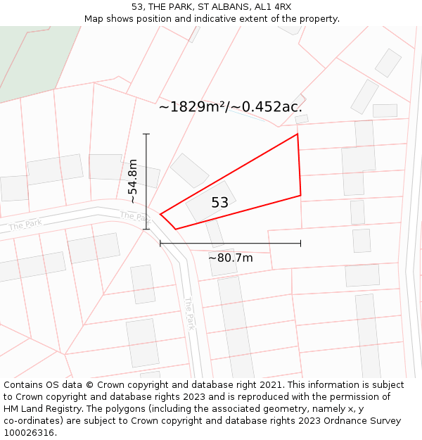 53, THE PARK, ST ALBANS, AL1 4RX: Plot and title map