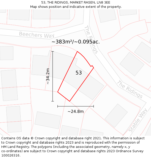 53, THE RIDINGS, MARKET RASEN, LN8 3EE: Plot and title map