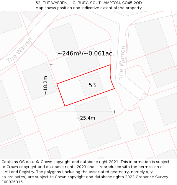 53, THE WARREN, HOLBURY, SOUTHAMPTON, SO45 2QD: Plot and title map