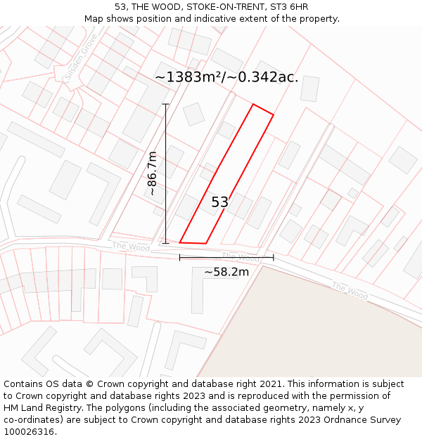 53, THE WOOD, STOKE-ON-TRENT, ST3 6HR: Plot and title map