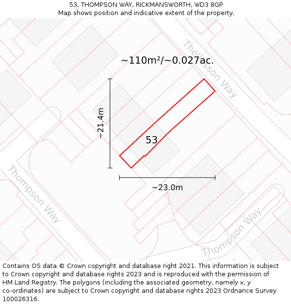 53, THOMPSON WAY, RICKMANSWORTH, WD3 8GP: Plot and title map