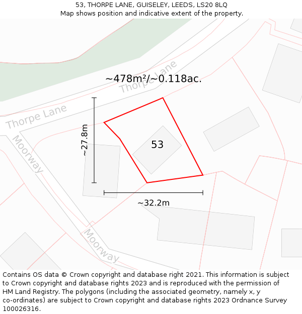 53, THORPE LANE, GUISELEY, LEEDS, LS20 8LQ: Plot and title map