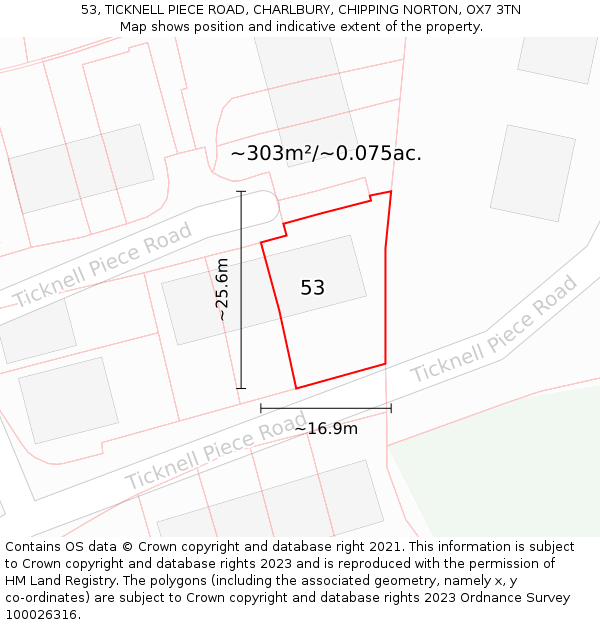 53, TICKNELL PIECE ROAD, CHARLBURY, CHIPPING NORTON, OX7 3TN: Plot and title map