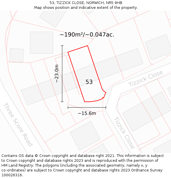 53, TIZZICK CLOSE, NORWICH, NR5 9HB: Plot and title map